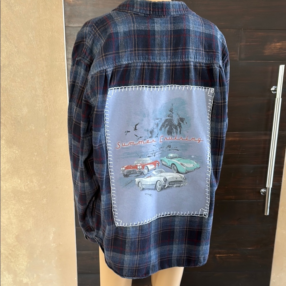 Summer Cruising Blue Plaid Button Up Shacket Size XL